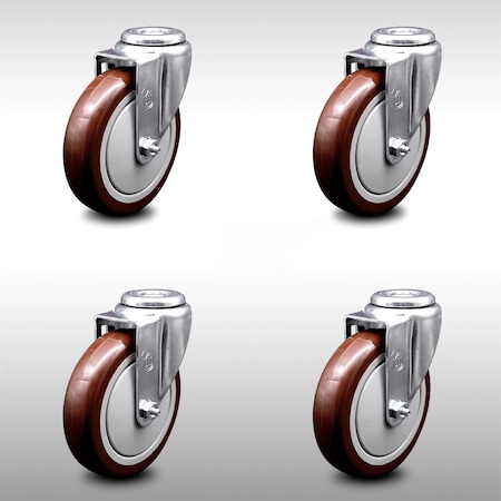 Service Caster 5 Inch SS Maroon Polyurethane Wheel Swivel Bolt Hole Caster Set SCC-SSBH20S514-PPUB-MRN-4